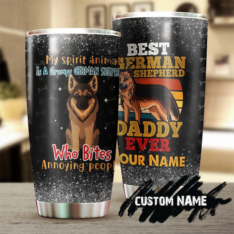 Best Dog Dad Ever Grumpy Dog Bite Annoying People Personalized Tumbler-Father'S Day Gift German Shepherd Dad Gift For German Shepherd Lover