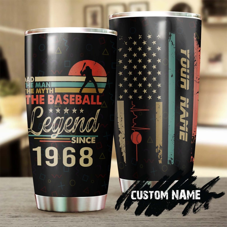 The Myth The Legend Personalized Dad'S Name Birth Year Tumbler-Birthday Christmas Father'S Day Gift For Baseball Dad From Daughter Son