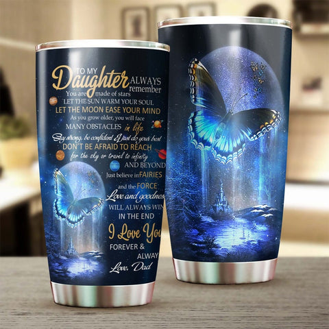 Sparkle Blue Butterfly Moonlight To My Daughter From Dad Tumbler-Birthday Gift Christmas Gift Father'S Day Gift For Father Dad For Son