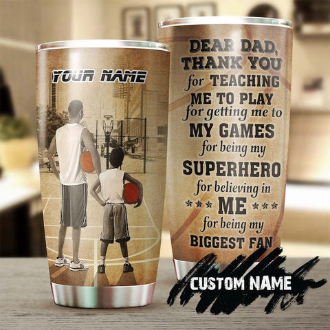 Basketball Thank You Dad Personalized Tumbler-Birthday Christmas Gift Father'S Day Gift For Dad From Son