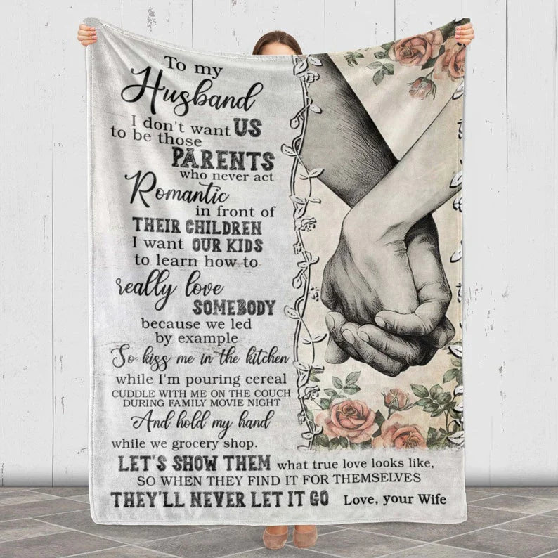 To My Husband Blanket, Gift From Wife, Gift For Birthday Fathers Day Anniversary Couples Fleece Blanket And Throws With Quote Gift For Hubby From Wife