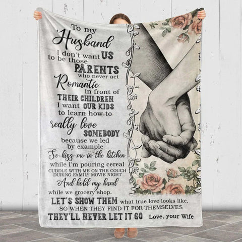 To My Husband Blanket, Gift From Wife, Gift For Birthday Fathers Day Anniversary Couples Fleece Blanket And Throws With Quote Gift For Hubby From Wife