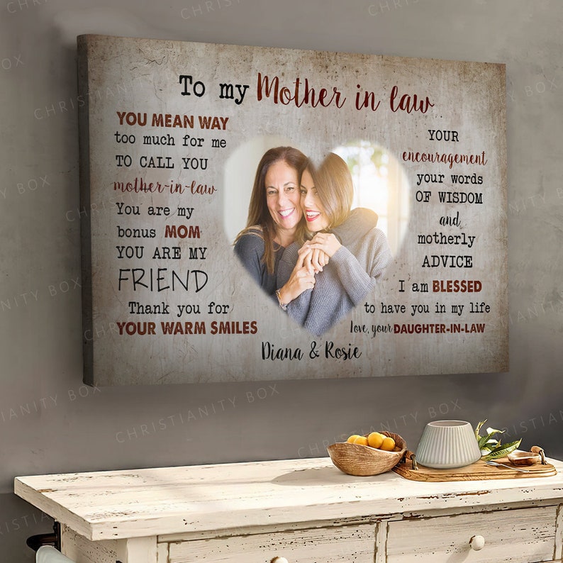 To My Mother in Law Canvas, mother's Day Gift From Kids Daughters Sons, Custom Image Name Home Wall Decoration