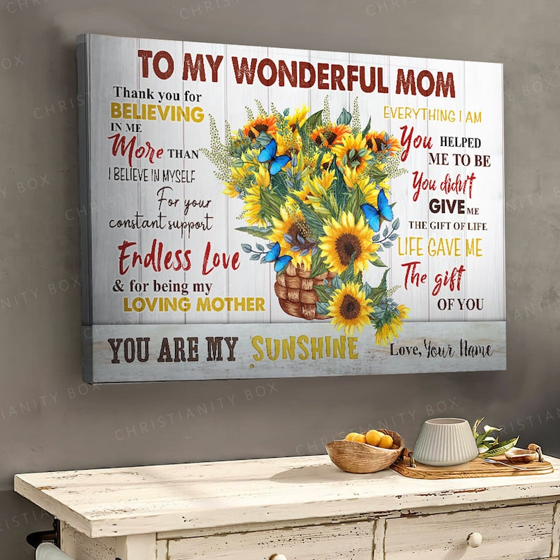 To My Wonderful Mom Custom Canvas Wall Art, Mother's Day Gift From Kids Daughters Sons, Home Wall Decoration