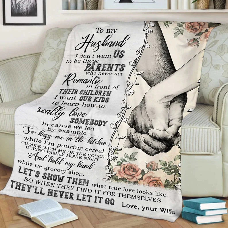 To My Husband Blanket, Gift From Wife, Gift For Birthday Fathers Day Anniversary Couples Fleece Blanket And Throws With Quote Gift For Hubby From Wife