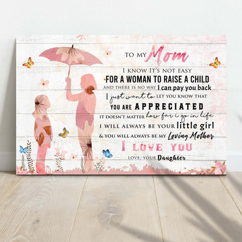 To My Mom From Daughters Mother's Day Gift Canvas Wall Art, Gift From Kids Daughters, Home Wall Decoration