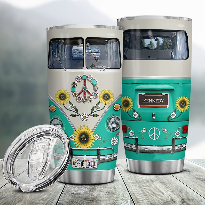 Personalized Hippie Van Gift Tumbler, Unique Tumbler, Birthday Gift, Gift For Her Gift For Him, Custom Name Tumbler, Travel Coffee Mug