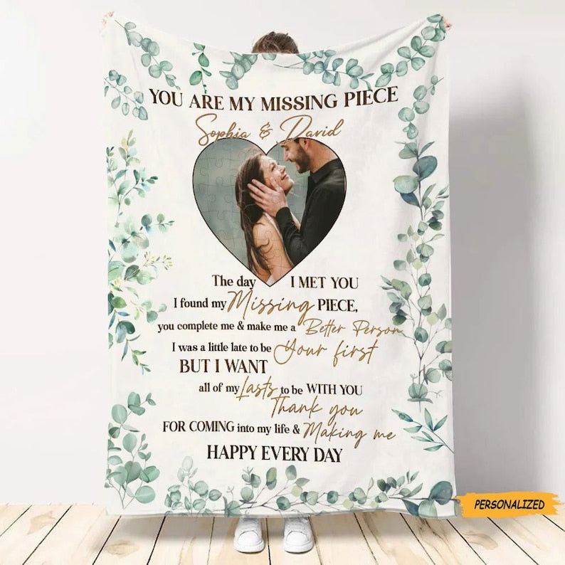 You Are My Missing Piece, Personalized Custom Couple Photo Upload Blanket, Gift For Couple, Anniversary Gift, Wedding Blanket, Couple Gift