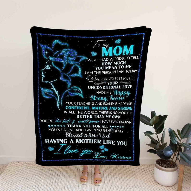 To My Mom Blanket, Mom Blanket, Mother's Day Personalized Gift Blue Rose Blanket, Custom Name Blanket, Family Blanket, Gift Blanket