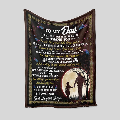 To My Dad Blanket, Dad Gift, Father and Daughter In The Moon Blanket, Gift From Daughter To Dad, Father Fleece Blanket Christmas Blanket