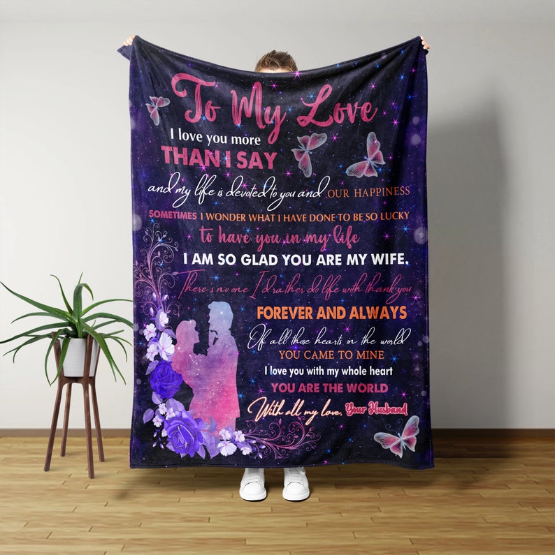 To My Wife Blanket, Custom Name Blanket, Couple Blanket, Butterfly Blanket, Anniversary Blanket, Valentine Gift Blanket