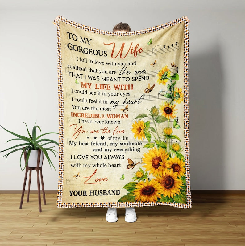 To My Wife Personalize Blanket, Valentine Birthday Anniversary Gift To Wife Husband Sunflower Blanket, Butterfly Blanket